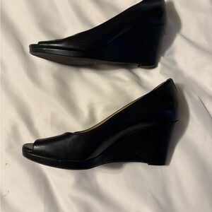 Elegant Black Wedge Peep-Toe Shoes